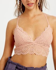 - Removable pad floral lace bralette - Removable padding - Adjustable shoulder strap - Lined - Model is 5' 9" 33-24-34 and wearing a size Small Cami Outfit, Ruched Pants, Waist Jewelry, Short Tank Top, Black Cami Top, Flower Mound, Backless Crop Top, Best Tank Tops, Sheer Shorts