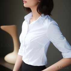 Lasaky - Simple White Collarless Workwear Top Office Wear Dresses, Work Uniform, Uniform Shirt, Uniform Dress, Uniform Shirts, Work Uniforms, Work Dress, Simple White, Blouse Outfit