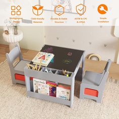 4 in 1 Wooden Activity Table & 2 Chairs with Storage Drawer Detachable Tabletop for Toddlers Kids Drawing, Reading, Crafts, Art,Homework, Nursery, Playroom Chairs With Storage, Reading Crafts, Multifunctional Desk, Kids Table And Chair, Art Homework, Toddler Table And Chairs, Toddler Table, Table And Chair Set, Storage Chair