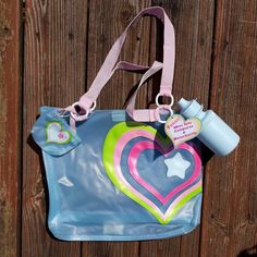 Vintage Deadstock New With Tags Kawaii Pastel Hearts Jelly Purse! Bag Has 2 Straps And Comes With Mini Water Bottle And Zipper Pouch/ Coin Purse. Pvc And Mesh Material. Brand Is Starpoint. 15" X 12" X 2.5" Deep #Jelly #90s #Y2k #Kawaii #Beach Blue Kawaii Shoulder Bag For Everyday Use, Playful Blue Shoulder Bag For School, Pink Y2k Shoulder Bag For School, Playful Blue Shoulder Bag For Travel, Pink Y2k Style Shoulder Bag For School, Casual Plastic Shoulder Bag For School, Pink Plastic Shoulder Bag, Blue Plastic Bag For Summer, Pink Y2k Bag For Everyday Use