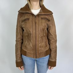 condition 9/10 Size S Real Leather Arm length 55cm / 21.5 inches Length 50cm / 19.5 inches Width 50cm / 19.5 inches Model is 156cm / 5.11 ft tall, wears XS/S Urban Brown Leather Jacket For Winter, Fitted Biker Jacket With Padded Collar For Fall, Fitted Fall Biker Jacket With Padded Collar, Fitted Hooded Leather Jacket With Padded Collar, Fitted Leather Jacket With Hood And Padded Collar, Fitted Leather Jacket With Padded Collar And Hood, Fitted Leather Jacket With Padded Collar, Fitted Leather Jacket With Pockets For Winter, Urban Brown Biker Jacket For Fall