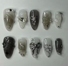 24pcs Almond Shape press on nails handmade  | eBay Simple Gel X Nails Design, Goth Gel Nails, Press On Nails Aesthetic, Idol Nails, Almond Press On Nails, Nail Aesthetic, November Nails, Colorful Nails, Nails Set