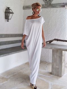 White Maxi Dress / White Kaftan / Kaftan / Plus Size / Caftan / Summer Dress / Asymmetric Plus Size Dress / Oversize Loose Dress / #35022 This elegant, sophisticated, loose and comfortable maxi dress, looks as stunning with a pair of heels as it does with flats. You can wear it for a special occasion or it can be your everyday comfortable dress. SEE COLOR CHART HERE : https://www.etsy.com/listing/235259897/viscose-color-chart?ref=shop_home_active_4 - Handmade item - Materials : viscose * Please Plain Dresses For Vacation In Spring, Solid Long Beach Dress, Plain Spring Vacation Dresses, Plain Maxi Dress For Beach, Plain Summer Beach Dresses, Plain Dresses For Summer Vacation, Plain Summer Dresses For Vacation, Plain Summer Vacation Dresses, Long Solid Color Dress For Vacation