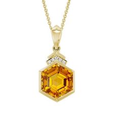 Add a touch of warmth to your look with this citrine pendant. Made of 14k yellow gold, it features a hexagon-shaped citrine in a bezel setting. The pendant hangs from a dainty chain for a delicate look. Octagon Shaped Citrine Jewelry In Yellow Gold, Citrine Pendant, Colored Stone, Dainty Chain, Hexagon Shape, Bezel Setting, Stone Pendants, Pendant Jewelry, Citrine