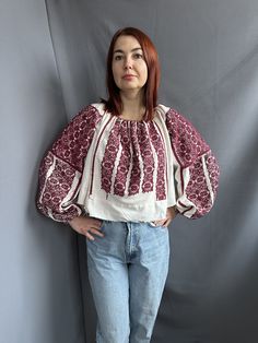 Amazing vintage Romanian blouse! Adorable embroidery that covers big area of the blouse  Strict and laconic Completely handmade Bleached  cotton  fabric Will suit to S-M  size Great condition Cotton Peasant Top With Bishop Sleeves, Fall Cotton Blouse With Floral Embroidery, Casual Cotton Peasant Top With Embroidered Sleeves, Cotton Bishop Sleeve Peasant Top For Fall, Folk Style Floral Embroidery Top For Fall, Traditional Fall Peasant Top With Floral Embroidery, Traditional Peasant Top With Floral Embroidery For Fall, Embroidered Bishop Sleeve Cotton Top, Fall Cotton Blouse With Geometric Embroidery