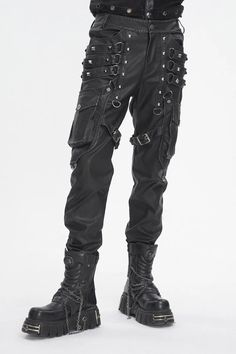 Black Big Pocket Faux Leather Men's Gothic Pants – LolitaInside Gothic Outfits Men, Goth Mens Fashion, Punk Outfits Men, Alternate Outfits, Mercury Black, Goth Pants, Industrial Clothing, Gothic Pants, Punk Dress