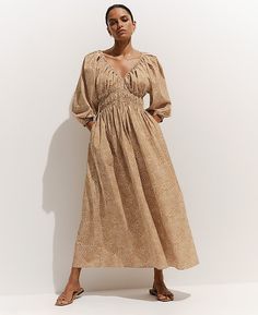 Maxi dress cinched at waist with a deep V-neck and balloon sleeves Monsoon Maxi Dress, Long Puff Sleeve Maxi Dress, Fall Maxi, Midi Dress Fall, Plaid And Leopard, Leopard Prints, Fall Winter Dresses, Summer Fashion Dresses, Flowy Maxi Dress