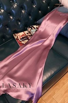 Lasaky - Elegant Spaghetti Strap Silk Maxi Dress Dress Long Pink, Satin Party Dress, Solid Midi Dress, Crewneck Sweatshirt Women, Satin Dress Long, Luxury Wear, Elegant Lady, Long Evening Gowns, Suspender Skirt