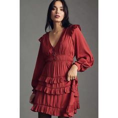 New With Tags. Anthropologie Tiered Ruffled Mini Dress. Size Xxs. * Ruffled Detail * Side Slant Pockets * Mini Silhouette * Pullover Styling *Approximate Measurements- Measured Hanging From The Back* -Shoulder To Hem - 33” -Shoulder To Shoulder - 19" -Underarm To Underarm - 16.5” -Waist - 13" Pet Free And Smoke-Free Home. Thank You! Item 32/423-H149 Red Mini Dress With Ruffle Hem, Ruched Tiered Mini Dress For Date Night, Tiered Ruched Mini Dress For Date Night, Red Mini Dress With Ruffle Hem For Night Out, Elegant V-neck Ruffle Dress For Casual Occasions, Elegant V-neck Ruffle Dress For Casual Events, Elegant V-neck Ruffle Dress, Red Mini Dress With Ruffle Hem For Party, Red Ruffle Hem Dress For Party