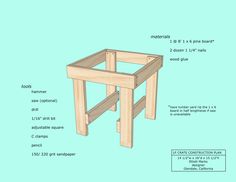 a wooden table with measurements for the top and bottom section, including an end table