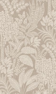 a beige and white wallpaper with leaves