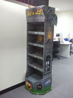 a halloween display in an office cubicle