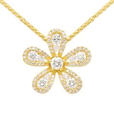 14KY 0.22ct Diamond Pendant With Chain Yellow Gold Brilliant Cut Diamond Flower Pendant Necklace, Yellow Gold Diamond Flower Pendant Necklace, Yellow Gold Diamond Necklace With Flower Pendant, Yellow Gold Flower Pendant Diamond Necklace, Fine Jewelry Yellow Gold Diamond Flower Pendant Necklace, Gold Diamond Necklace With Flower Pendant And Prong Setting, Gold Flower Pendant Diamond Necklace With Prong Setting, Exquisite Yellow Gold Round Diamond Necklace, Exquisite Yellow Gold Diamond Necklace With Round Cut