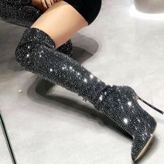 null High Heels Classy, High Heeled Boots, Glitter Boots, High Heel Dress, Heels Classy, Stiletto Boots, Modieuze Outfits, Long Boots, Heel Boots