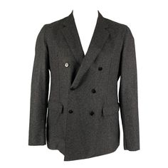 EMPORIO ARMANI coat comes in a charcoal heather wool / polyamide featuring a notch lapel, flap pockets, single back vent, and a double breasted closure. Made in Italy. Very Good Pre-Owned Condition. Marked: 52 Measurements: Shoulder: 18.5 inches Chest: 42 inches Sleeve: 26.5 inches Length: 28.5 inches Reference: 115141 Category: Sport Coat More Details Brand: EMPORIO ARMANI Size: 42 Chest Size: 42 Color: Charcoal Pattern: Heather Fabric: Wool / Polyamide Style: Notch Lapel Made in: Italy Age Gro Winter Gray Blazer With Double Button Closure, Winter Double Breasted Suit For Work, Gray Business Outerwear With Suit Collar, Wool Double Breasted Winter Business Casual Suit, Wool Double Breasted Suit For Business Casual, Winter, Winter Wool Double Breasted Suit For Business Casual, Gray Suit With Suit Collar For Winter, Gray Winter Suits, Winter Double Breasted Suit With Notch Lapel And Pockets