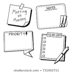 a set of three notes with the words meeting on monday and priority to do list