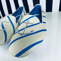 New Without Tags! Super Cool Nautical Anchor Boat Dress Loafers - Off White & Blue Sizes: 9m & 12m White Slip-on Loafers, White Slip-on Loafers For Summer, Blue Slip-on Boat Shoes For Spring, White Flat Loafers For Summer, Blue Slip-on Summer Loafers, Blue Slip-on Loafers For Summer, Blue Flat Loafers For Summer, White Slip-on Boat Shoes For Spring, Blue Closed Toe Loafers For Summer