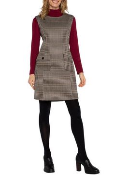 This day-to-night houndstooth sheath layers for work and wears alone for play. 37" length Exposed back-zip closure Jewel neck Sleeveless Front button-flap patch pockets Unlined 73% polyester, 23% rayon, 4% spandex Machine wash, dry flat Imported Fall Sleeveless Tweed Work Dress, Sleeveless Tweed Dress For Fall Workwear, Sleeveless Tweed Dress For Work In Fall, Knee-length Houndstooth Work Dresses, Winter Workwear Tweed Dress With Houndstooth Pattern, Winter Workwear Houndstooth Tweed Dress, Winter Houndstooth Tweed Dress For Work, Fall Houndstooth Tweed Dress For Work, Black Tweed Houndstooth Dress For Workwear