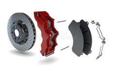 three brake discs and rotors on a white background with clipping for text or image