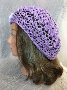 Ooak . Hand crochet summer beret. Will fit all sizes .Mannequin head size is 21 inches, I have 23 and it fits nice . Feel free to email me any questions. Thanks. Crochet Beret Hat, Custom Made Hats, Russian Hat, African Hats, Handmade Hats, Crochet Beret, Lilac White, Fall Hats, Mannequin Head