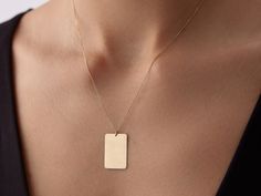 🌟 14K Gold Rectangular Plate Necklace 🌟 Add a touch of elegance and personalization with our 14K Gold Rectangular Plate Necklace. This sleek and versatile piece features a rectangular plate pendant, perfect for engraving a special name, date, or meaningful message. Its clean lines and modern design make it ideal for everyday wear, offering a sophisticated way to keep your most cherished memories close. Whether worn alone or layered with other pieces, this necklace is a timeless and stylish add Rose Gold Rectangular Jewelry With Polished Finish, Rose Gold Rectangular Polished Jewelry, Elegant 14k Gold Oblong Jewelry, Modern Rose Gold Rectangular Jewelry, Modern Personalized Rectangular Jewelry, Fine Jewelry Rectangular Everyday Piece, Everyday Fine Jewelry, Rectangular Shape, Fine Jewelry For Everyday Wear, Elegant Rectangular Necklaces For Anniversary