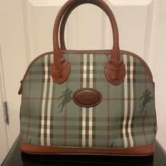 Beautiful Condition, Leather Cleaned And Condition For Sale. (Minor Callouts: Please See Images) Minor Scuffs, A Little Tears Where Handle Connects On Some Straps. Super Clean Interior. Green Tartan Handbag With Burgandy Handles, Super Clean, Leather Cleaning, Burberry Bag, Burberry, Bag Lady, Handbags, Shoulder Bag, Green