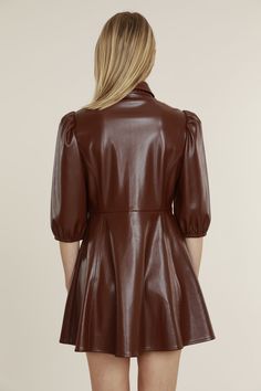 Brown Mini Dress With Short Sleeves For Fall, Brown Short Sleeve Mini Dress For Fall, Trendy Collared Mini Dress For Fall, Chic Short Sleeve Mini Dress For Fall, Fall Short Sleeve Mini Dress For Work, Classic Collared Mini Dress For Fall, Formal Collared Mini Dress For Fall, Brown Fitted Mini Dress With Puff Sleeves, Classic Mini Dress For Fall Date Night