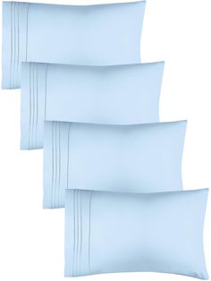 four light blue pillow cases on a white background