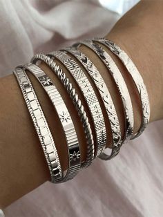 7pcs Women's Summer Bracelet Set For Sleeve Cuffs Silver Fashionable        Women Fashion Jewelry, size features are:Bust: ,Length: ,Sleeve Length: Chunky Silver Jewellery, Star Bangle, Twisted Bangle, Bracelet Sets, Silver Bracelets For Women, Bangle Bracelet Set, Women Bracelet, Summer Bracelets, Stacked Jewelry