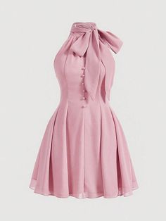 Pink Ribbon Bow Loose Pleated Flared Plus Size Women's Sleeveless Dress With Umbrella Skirt Pink Elegant  Sleeveless Woven Fabric Plain A Line Non-Stretch  Women Plus Clothing, size features are:Bust: ,Length: ,Sleeve Length: Robe Diy, Pink Outfits, Ribbon Bow, Elegant Outfit, Pink Ribbon, Fancy Dresses, Sewing Dresses, Dress Patterns, Pretty Dresses