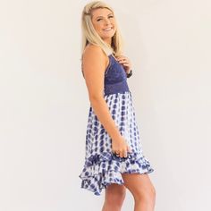 The perfect boho tie dye dress has arrived and we are loving this way too much! Smocked bandeau back with adjustable elastic straps add for comfort and custom length adjustment. Double shoulder straps and removable bra pads added for support. Don't forget the scalloped edges and "x" strap back detail for the perfect aesthetics. When we say this dress is comfortable and gorgeous, we mean it! Imported. Jessica is wearing a size Small Bohemian Smocked Dress With Ruffled Straps, Strapless Smocked Beach Dress With Ruffle Hem, Strapless Smocked Dress With Ruffle Hem For Beach, Blue Ruffled Straps Sundress For Beach, Bohemian Sundress With Ruffled Straps For The Beach, Fitted Smocked Dress With Lace Trim For Summer, Bohemian Sundress With Spaghetti Straps And Ruffles, Bohemian Sundress With Smocked Bodice For Beach, Beach Sundress With Lace Trim And Spaghetti Straps