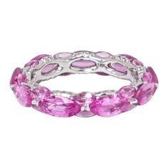 The Pink colour is forever tender, Slightly carefree, yet true and slender. Pure and kind, without a blemish, Innocent, yet from the heart, it's near. Viktor Moisiekin MOISEIKIN's elegant eternity ring from Harmony Collection fascinates your eyes and minds, where the captivating shades entwine like a timeless dance, illuminated by the eternal brilliance of diamonds and elegant, feminine pink shades. A symbol of unending light and boundless love, these rings whisper tales of everlasting connections. Total 6.61ct marquis pink sapphires make your skin tone brighter and tender, and delicately embedded diamonds on the side in the wave design add extra shine and gorgeousness to your fashion. 18K WG Pink Sapphire Ring #17.5 (US Size 7.25) Weight 4.11g 18K White Gold 54 Diamonds 0.230 ct. 27 Pink Sapphire Eternity Ring, Pink Shades, Pink Sapphire Ring, Elegant Feminine, Pink Colour, Wave Design, Color Rosa, Pink Sapphire, Eternity Ring