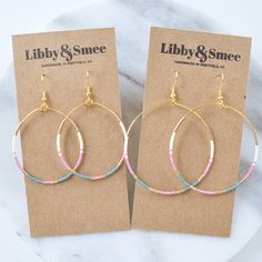 You asked for bigger beaded hoops and Libby & Smee answered! These dangly hoop earrings are the pieces you'll grab every day when you want a little something fun without a lot of fuss. Bonus: They look great dressed up or super casual. beaded hoops with tiny glass seed beads style: MAUVE — dusty rose, slate blue, ivory and gold choose from two large sizes: BIG, a teardrop shape approximately 1.75 inches wide and 2.75 inches long, or BIGGER, a circle shape 2.25 inches wide and 3 inches long gold- Trendy Round Beaded Earrings, Nickel Free Small Hoop Beaded Earrings In Trendy Style, Adjustable Colorful Beaded Circle Hoop Earrings, Trendy Nickel-free Beaded Hoop Earrings, Trendy Round Beaded Earrings With Ear Wire, Trendy Nickel-free Beaded Earrings For Everyday, Trendy Hoop Earrings With Tiny Beads, Trendy Adjustable Small Hoop Beaded Earrings, Adjustable Hypoallergenic Hoop Beaded Earrings