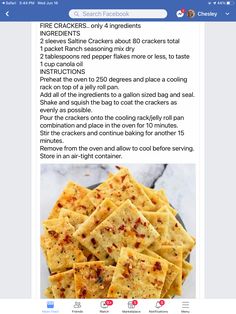 the recipe for crackers on facebook is shown