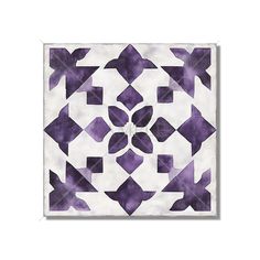 a purple and white tile with an abstract design in the center, on a white background