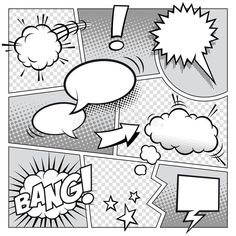 comic book page with speech bubbles and stars