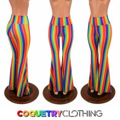 Rainbow Stripe Solar Flare Leggings with High Waist - 156701 Stretch Multicolor Full-length Bottoms, Summer Bottoms With Vertical Stripes And Stretch, Stretch Summer Bottoms With Vertical Stripes, Multicolor Stretch Full-length Pants, Stretch Multicolor Pants, Stretch Multicolor Full-length Pants, Stretch Bottoms With Vertical Stripes For Summer, Multicolor Stretch Flare Pants, Multicolor Vertical Stripes Bottoms For Spring