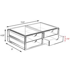 a drawing of two drawers with one drawer open