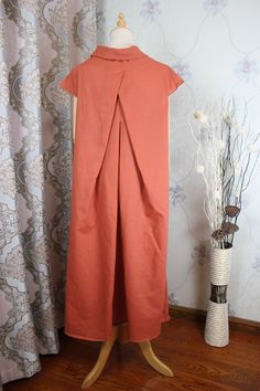 "【Fabric】 linen 【Color】 brick red 【Size】 Shoulder 40cm / 16 \" Bust 112cm / 44 \" Waist circumference is not limited Sleeve 9cm / 4 \" Length 102cm / 40 \" Have any questions please contact me and I will be happy to help you." Red Linen Short Sleeve Dress, Red Short Sleeve Linen Dress For Spring, Red Linen Dress With Short Sleeves, Red Linen Midi Dress For Spring, Casual Red Linen Dress, Casual Orange Linen Dress, Spring Red Linen Dress, Red Maxi Dresses With Pockets, Red Lagenlook Summer Dress