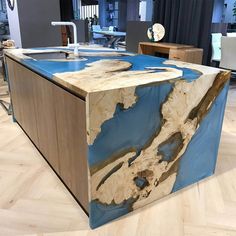 Custom Epoxy Waterfall Table Kitchen Island WCT8 Resin Island, Custom Wood Dining Table, Basement Diy, Waterfall Table, Wood Conference Table, Island Countertop, Wood Slab Table, Resin Countertops, Custom Kitchen Island