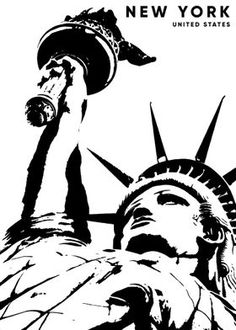 the statue of liberty is shown in black and white