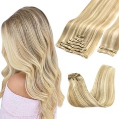 PRICES MAY VARY. Smooth Real Human Hair: Luxurious, genuine human hair extensions designed for heat styling and long-lasting wear. Silky and tangle resistant, they blend seamlessly with your hair, providing exceptional comfort and a confidence boost with every use High Quality Clips, Quick to Wear: Slim, silicone backed clips with a PU design make our extensions invisible, comfortable, and lightweight. Securely stitched and cushioned, they protect your scalp and hair. Easy to apply, perfect for Dark Blonde Highlights, Dreadlock Wig, Hair Extension Brands, Hair Extensions Clip, Real Human Hair Extensions, Straight Hair Bundles, Long Curly Wig, Heat Styling, Blonde Lace Front Wigs