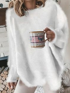 Women's Pullover Sweater jumper Jumper Fuzzy Knit Cropped Knitted Pure Color Crew Neck Stylish Casual Daily Holiday Winter Fall Blue Gray S M L / Long Sleeve / Regular Fit 2023 - US $35.99 Cheap Sweaters Online, Plus Size Pullover, Cozy Tops, Winter Pullover, Mode Casual, Elegantes Outfit, Plus Size Sweaters, Pullover Sweater Women, Casual Sweaters