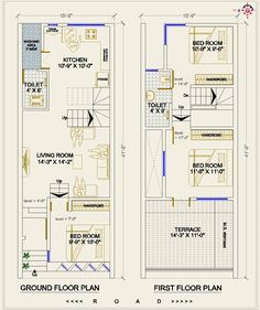 two story house plan with floor plans and measurements