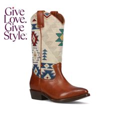 in stock Brown Leather Southwestern Boots, Western Cognac Leather Boots, Western Leather Boots In Cognac Color, Western Style Cognac Leather Boots, Western Style Leather Boots In Cognac, Cognac Leather Western Boots, Southwest Print, Leather Boots, Buy Online