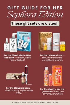 Shopping for the haircare lover in your life? Check out this ultimate Sephora gift guide for 2024, packed with must-have haircare and styling sets! From frizz-fighting essentials to quick-fix dry shampoos, these gifts are perfect for anyone who loves healthy, beautiful hair. Whether it’s Olaplex for repair or Amika for on-the-go freshness, these picks are hairstylist-approved and guaranteed to wow. Visit the blog to find the perfect gift for her and transform holiday hair care routines! Sephora Gift Ideas, Sleek Blowout, Sephora Holiday, Sephora Gift, Holiday Hair, Hair Gift, Color Wow, Holiday Hairstyles, Holiday Set