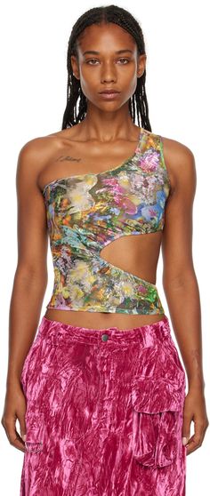 Deadstock sheer stretch polyester mesh lace camisole. Graphic floral pattern printed throughout. · Single-shoulder construction · Elasticized cutout at side seam Supplier color: Pony party Graphic Floral, Pony Party, Floral Prints Pattern, Lace Camisole, Tank Top Camisole, Accessories For Women, Caterpillar, Luxury Streetwear, Tie Dye Skirt