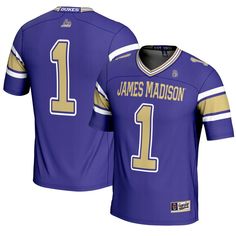 As an avid James Madison Dukes fan, you never miss a minute of the action. This GameDay Greats Endzone Football Jersey is perfect for cheering your team to victory, whether you're watching from inside the stadium or at home on your couch! It features bold graphics that ensure your James Madison Dukes pride is on full display. Collegiate Game Day Jersey With Team Logo, Collegiate Team Logo Jersey For Team Events, Collegiate Jersey With Team Logo For Team Events, Collegiate Jersey With Team Logo For Sports Events, Collegiate Jersey For Game Day, Collegiate Style Jersey With Team Logo For Team Events, Game Day Jersey With Team Name For Sports Season, Game Day Sports Jersey With Team Name, Game Day Sports Fan Jersey With Team Name