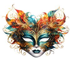 a colorful mask with feathers on it