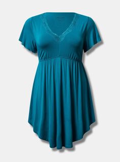 FIT Model is 5'11” wearing size 1. Measures 37” from shoulder (size 2). MATERIALS + CARE Super Soft jersey fabric: An incredibly soft, versatile knit that hugs close to the body. . 95% rayon, 5% spandex. Wash cold. Line dry. Imported. DETAILS Deep v-neck. Hi-lo hem. . Lace trim. Floral print. The best plus size women's super soft lace trim sleep babydoll gown tops & dresses in fanfare made of supersoft. These comfy pajamas will be your favorite PJs to sleep in or lounge around. This sexy dress will show off your confidence for going out to a cocktail party, date night, girls' night out, bachelorette party, hen party, birthday party, or night activity. Fitted Loungewear Dress In Solid Color, Solid Color Fitted Dress For Loungewear, Fitted Solid Color Loungewear Dress, Summer Modal Dresses For Loungewear, Flowy Short Sleeve Tops For Loungewear, Spring Modal Dress For Loungewear, Spring Loungewear Dress Made Of Modal, Spring Modal Loungewear Dress, Solid Stretch Dresses For Daywear